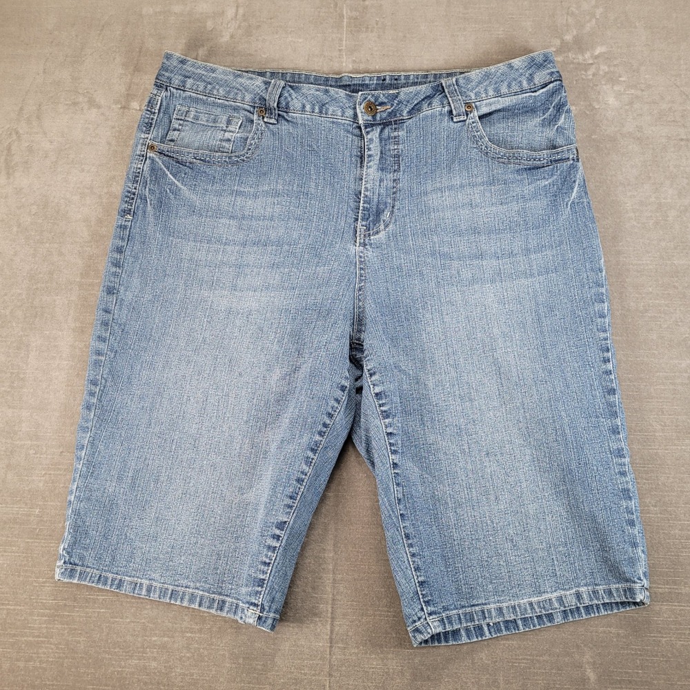 VSK Jeans Shorts Y2K Woman 18W Blue Denim Bermuda Shorts‎ Distressed Mid Rise